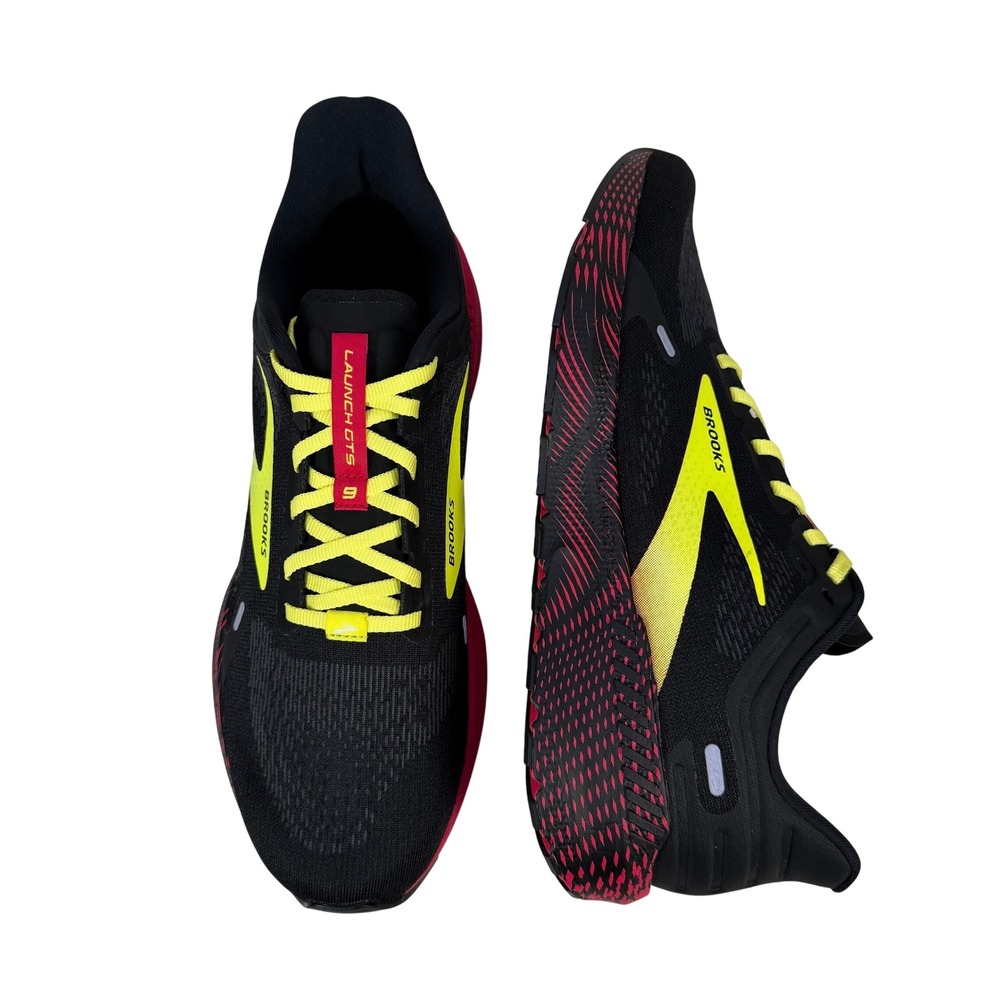 Brooks Launch 9 GTS Running Shoes Mens 10.5 D Black Pink Yellow 1103871D016